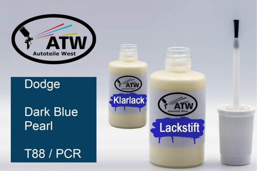 Dodge, Dark Blue Pearl, T88 / PCR: 20ml Lackstift + 20ml Klarlack - Set, von ATW Autoteile West.